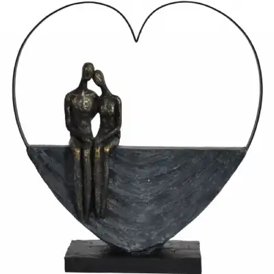 Loving Couple Inside Heart Wedding Anniversary Sculpture