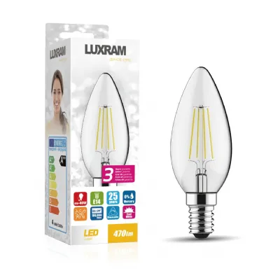 Value Classic LED Candle E14 Dimmable 4W 4000K Natural White, 470lm, Clear Finish, 3yrs Warranty