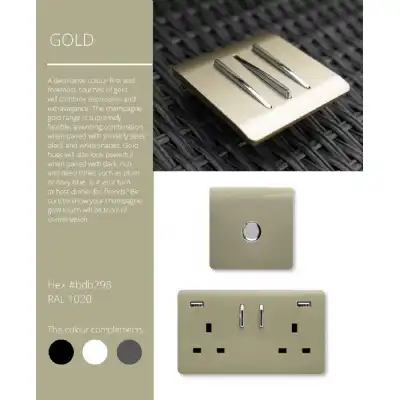 Trendi, Artistic Modern Double Blanking Plate, Gold Finish, BRITISH MADE, (25mm Back Box Required), 5yrs Warranty
