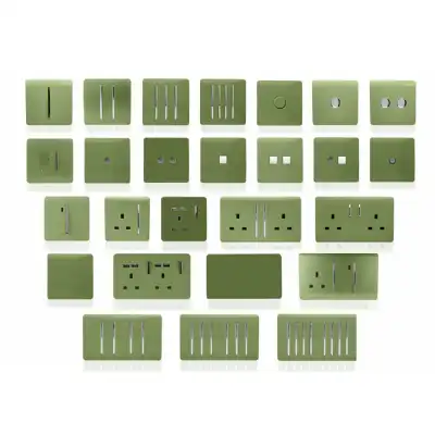 Trendi, Artistic Modern 2 Gang 2 Way LED Dimmer Switch 5 150W LED 120W Tungsten Per Dimmer, Moss Green Finish, (35mm Back Box Required) 5yrs Wrnty