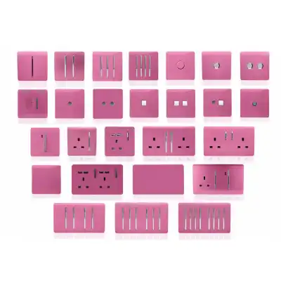 Trendi, Artistic Modern 2 Gang 2 Way LED Dimmer Switch 5 150W LED 120W Tungsten Per Dimmer, Pink Finish, (35mm Back Box Required), 5yrs Warranty