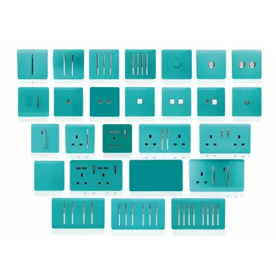 Trendi, Artistic Modern Twin PC Ethernet Cat 5 and 6 Data Outlet Bright Teal Finish, BRITISH MADE, (35mm Back Box Required), 5yrs Warranty
