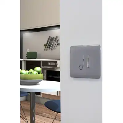 Trendi, Artistic Modern Switch Fused Spur 13A With Flex Outlet Light Grey Finish, BRITISH MADE, (35mm Back Box Required), 5yrs Warranty
