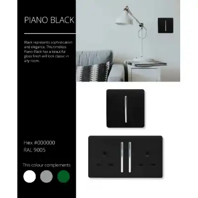 Trendi, Artistic Modern 1 Gang 13Amp Switched Socket Gloss Black Finish, BRITISH MADE, (25mm Back Box Required), 5yrs Warranty