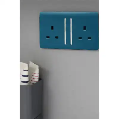 Trendi, Artistic Modern 2 Gang 13Amp Long Switched Double Socket Midnight Blue Finish, BRITISH MADE, (25mm Back Box Required), 5yrs Warranty