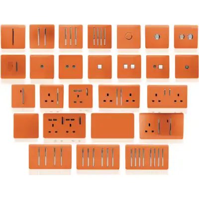 Trendi, Artistic Modern 4 Gang (3x 2 Way 1x 3 Way Intermediate Twin Plate) Orange Finish, BRITISH MADE, (25mm Back Box Required), 5yrs Warranty