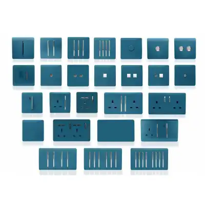 Trendi, Artistic Modern 4 Gang (1x 2 Way 3x 3 Way Intermediate Twin Plate) Ocean Blue, BRITISH MADE, (25mm Back Box Required), 5yrs Warranty