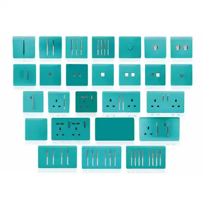 Trendi, Artistic Modern 2 Gang Retractive Home Auto.Switch Bright Teal Finish, BRITISH MADE, (25mm Back Box Required), 5yrs Warranty