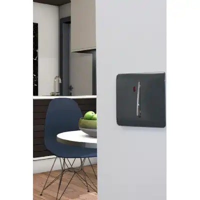 Trendi, Artistic Modern 45 Amp Neon Insert Double Pole Switch Charcoal Finish, BRITISH MADE, (35mm Back Box Required), 5yrs Warranty