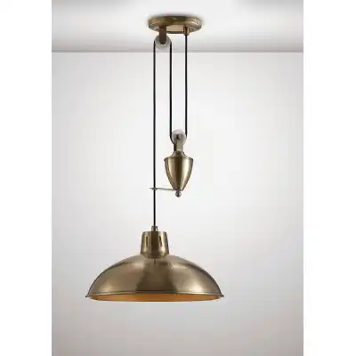 Wellington Pulley System Pendant 1 Light E27 Antique Brass