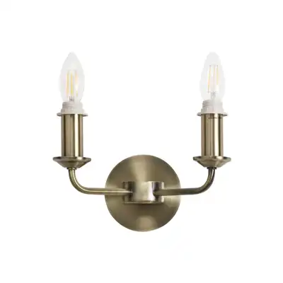 Banyan 2 Light Switched Wall Lamp Without Shade, E14 Antique Brass