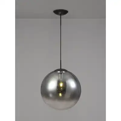 Miranda Large Ball Pendant 1 Light E27 Black Suspension With Matt Black Smoke Fade Glass Globe