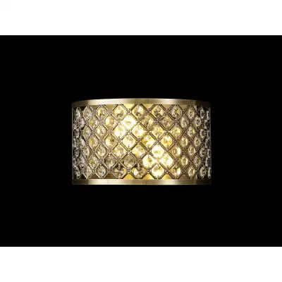 Sasha 2 Light E14, Wall Light, Antique Brass With Crystal Glass