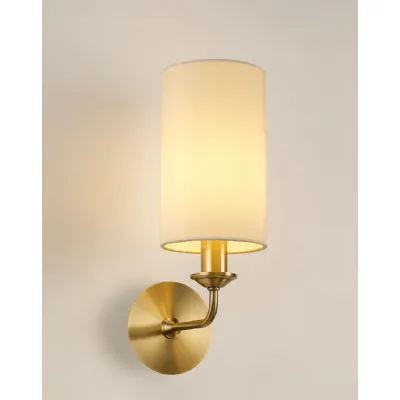 Antique Brass Wall Light with 12cm Ivory Silk Shade