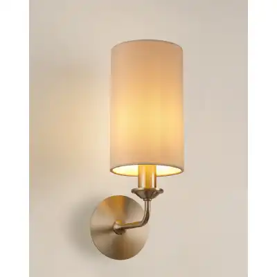 Banyan 1 Light Switched Wall Lamp, E14 Satin Nickel c w 120mm Dual Faux Silk Shade, Nude Beige Moonlight