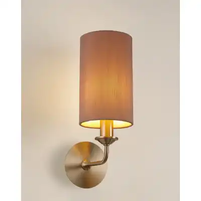 Banyan 1 Light Switched Wall Lamp, E14 Satin Nickel c w 120mm Dual Faux Silk Shade, Taupe Halo Gold