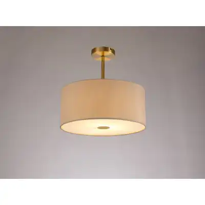Baymont Antique Brass 1 Light E27 Semi Flush c w 400mm Dual Faux Silk Shade, Nude Beige Moonlight c w 400mm Frosted AB Acrylic Diffuser