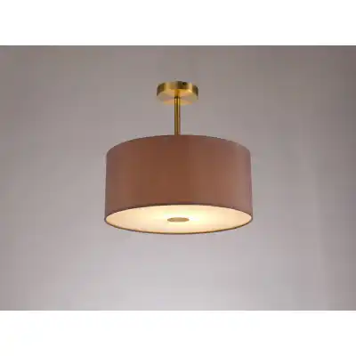 Baymont Antique Brass 1 Light E27 Semi Flush c w 400mm Dual Faux Silk Shade, Taupe Halo Gold c w 400mm Frosted AB Acrylic Diffuser