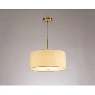 Baymont Antique Brass 1 Light E27 3m Single Pendant c w 400mm Faux Silk Shade, Ivory Pearl White Laminate c w 400mm Frosted AB Acrylic Diffuser