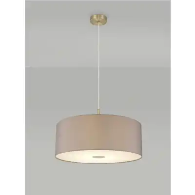 Baymont Antique Brass 1 Light E27 3m Single Pendant c w 600mm Faux Silk Shade, Grey White Laminate c w 600mm Frosted AB Acrylic Diffuser