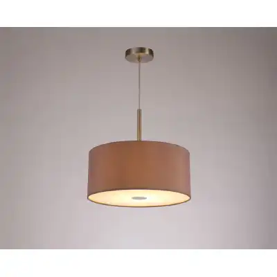 Baymont Satin Nickel 1 Light E27 3m Single Pendant c w 400mm Dual Faux Silk Shade, Taupe Halo Gold c w 400mm Frosted SN Acrylic Diffuser