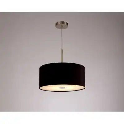 Baymont Satin Nickel 1 Light E27 3m Single Pendant c w 400mm Dual Faux Silk Shade, Black Green Olive c w 400mm Frosted SN Acrylic Diffuser