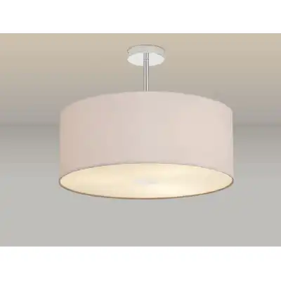 Baymont Polished Chrome 3 Light E27 Semi Flush c w 500 Dual Faux Silk Fabric Shade, Nude Beige Moonlight And 500mm Frosted PC Acrylic Diffuser