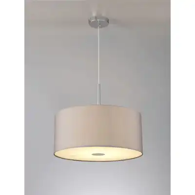 Baymont Polished Chrome 3m 3 Light E27 Single Pendant c w 500 x 200mm Faux Silk Fabric Shade, Grey White Laminate And 500mm Frosted PC Acrylic Diffuser