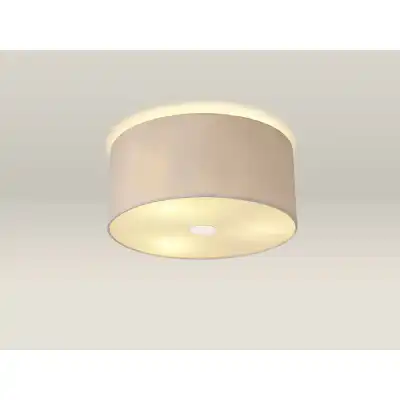 Baymont Polished Chrome 3 Light E27 Drop Flush Ceiling c w 400mm Dual Faux Silk Fabric Shade Nude Beige Moonlight And 400mm Frosted PC Diffuser