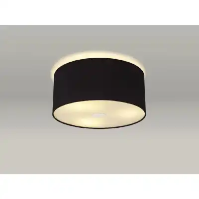 Baymont Polished Chrome 3 Light E27 Drop Flush Ceiling c w 400 Dual Faux Silk Fabric Shade, Black Green Olive And 400mm Frosted PC Acrylic Diffuser