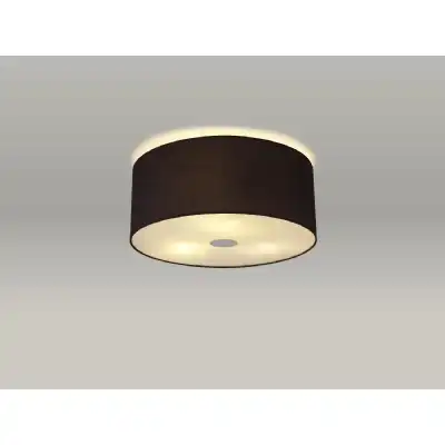 Baymont Polished Chrome 3 Light E27 Drop Flush Ceiling c w 400 Faux Silk Fabric Shade, Black White Laminate And 400mm Frosted PC Acrylic Diffuser