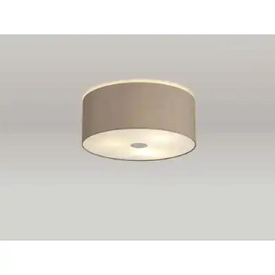 Baymont Polished Chrome 3 Light E27 Drop Flush Ceiling c w 400 Faux Silk Fabric Shade, Grey White Laminate And 400mm Frosted PC Acrylic Diffuser