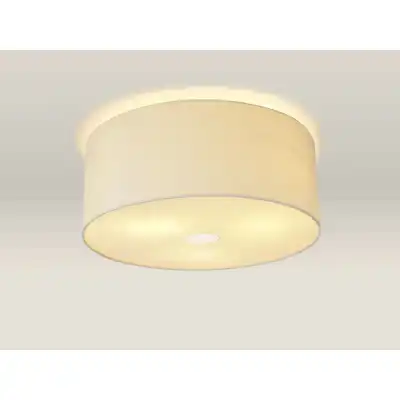 Baymont Polished Chrome 3 Light E27 Drop Flush Ceiling c w 500 Faux Silk Shade Ivory Pearl White Laminate And 500mm Frosted PC Acrylic Diffuser