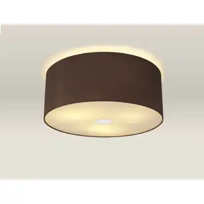 Baymont Polished Chrome 3 Light E27 Drop Flush Ceiling c w 500 Dual Faux Silk Fabric Shade Cocoa Grecian Bronze And 500mm Frosted PC Acrylic Diffuser