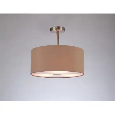 Baymont Satin Nickel 3 Light E27 Semi Flush c w 400mm Dual Faux Silk Shade, Antique Gold Ruby And 400mm Frosted SN Acrylic Diffuser