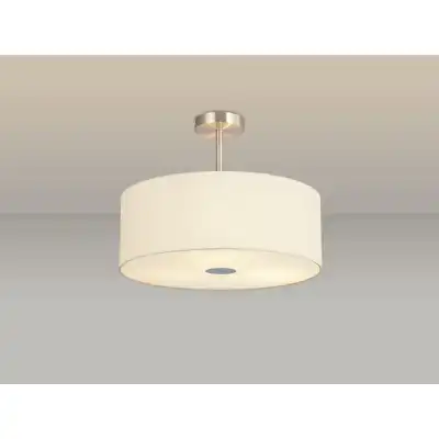 Baymont Satin Nickel 3 Light E27 Semi Flush c w 500 Faux Silk Fabric Shade, Ivory Pearl White Laminate And 500mm Frosted PC Acrylic Diffuser