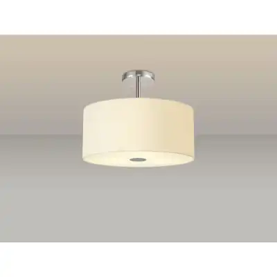 Baymont Polished Chrome 5 Light E27 Drop Flush Ceiling Fixture c w 400mm Faux Silk Shade, Ivory Pearl White Laminate And Frosted PC Acrylic Diffuser