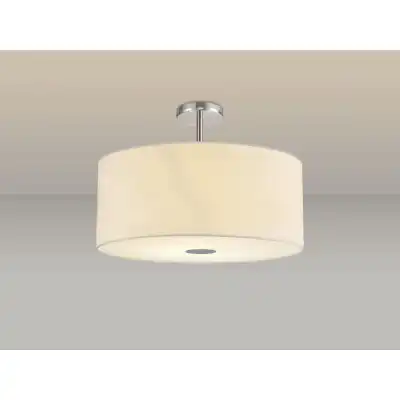 Baymont Polished Chrome 5 Light E27 Drop Flush Ceiling Fixture c w 600 Faux Silk Shade, Ivory Pearl White Laminate And 600mm Frosted PC Acrylic Diffuser