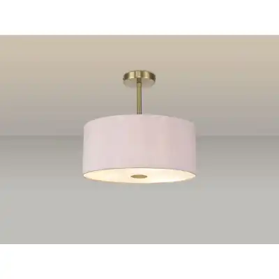 Baymont Antique Brass 5 Light E27 Semi Flush c w 400mm Dual Faux Silk Shade, Taupe Halo Gold And 400mm Frosted AB Acrylic Diffuser