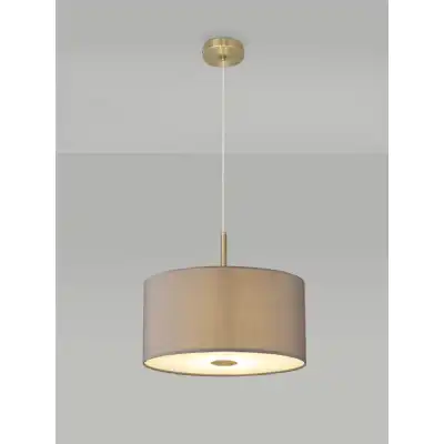 Baymont Antique Brass 3m 5 Light E27 Single Pendant c w 400mm Faux Silk Shade, Grey White Laminate And 400mm Frosted AB Acrylic Diffuser