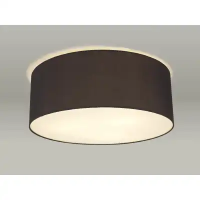 Baymont White 3 Light E27 Universal Flush Ceiling Fixture c w 600 Faux Silk Fabric Shade, Black White Laminate And 600mm Frosted Acrylic Diffuser