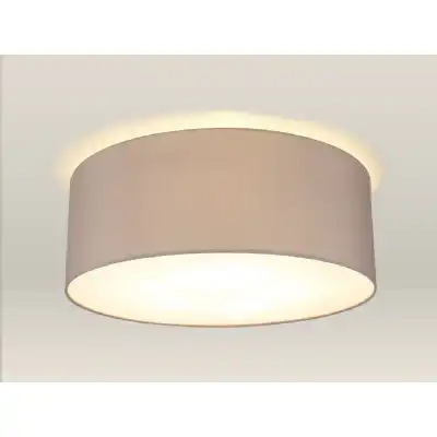 Baymont White 5 Light E27 Universal Flush Ceiling Fixture c w 600 Faux Silk Fabric Shade, Grey White Laminate And 600mm Frosted Acrylic Diffuser