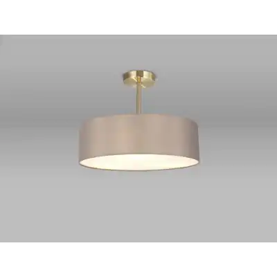 Baymont Antique Brass 3 Light E27 Semi Flush Fixture, c w 450mm Faux Silk Shade, Grey