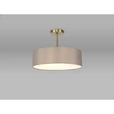 Baymont Antique Brass 5 Light E27 Semi Flush Fixture, c w 450mm Faux Silk Shade, Grey