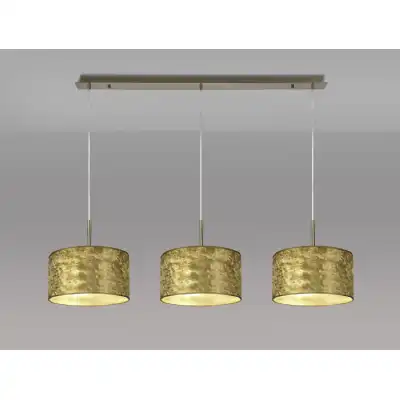 Baymont Antique Brass 3 Light E27 3m Linear Pendant With 300mm Gold Leaf Shade