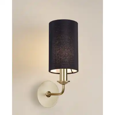 Banyan 1 Light Switched Wall Lamp With 120 x 200mm Faux Silk Fabric Shade Painted Champagne Gold Black