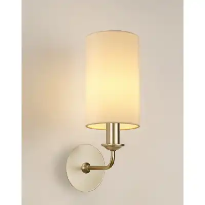 Banyan 1 Light Switched Wall Lamp With 120 x 200mm Faux Silk Fabric Shade Painted Champagne Gold Ivory Pearl