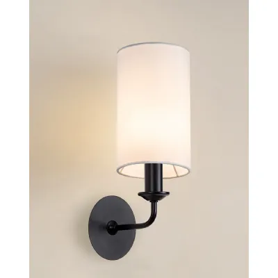 Banyan 1 Light Switched Wall Lamp With 120 x 200mm Faux Silk Fabric Shade Matt Black White