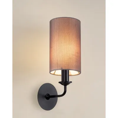 Banyan 1 Light Switched Wall Lamp With 120 x 200mm Faux Silk Fabric Shade Matt Black Grey