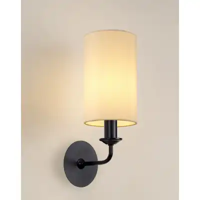 Banyan 1 Light Switched Wall Lamp With 120 x 200mm Faux Silk Fabric Shade Matt Black Ivory Pearl
